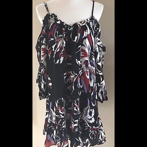 NEW Parker Cold Shoulder Dress Silk Black Floral - Picture 1 of 6